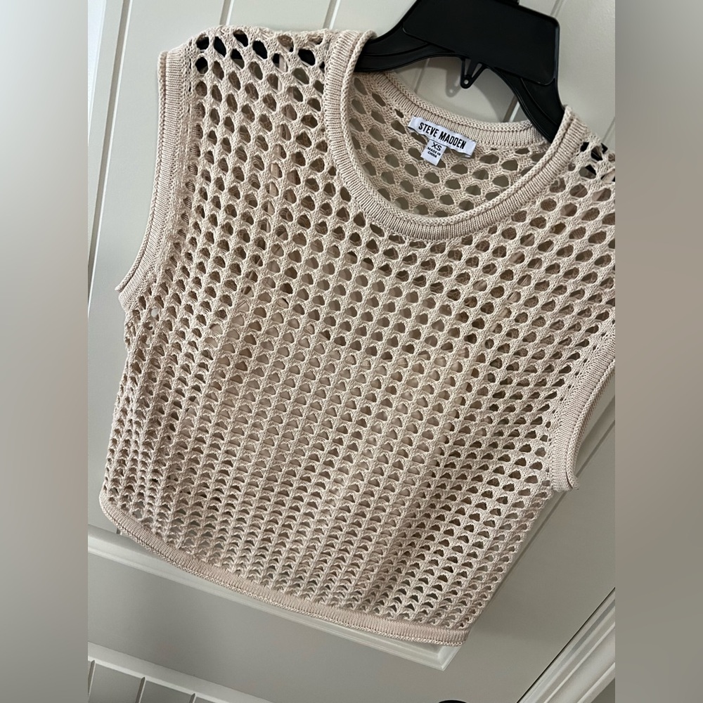 Steve Madden Tan Crochet Sleeveless Top